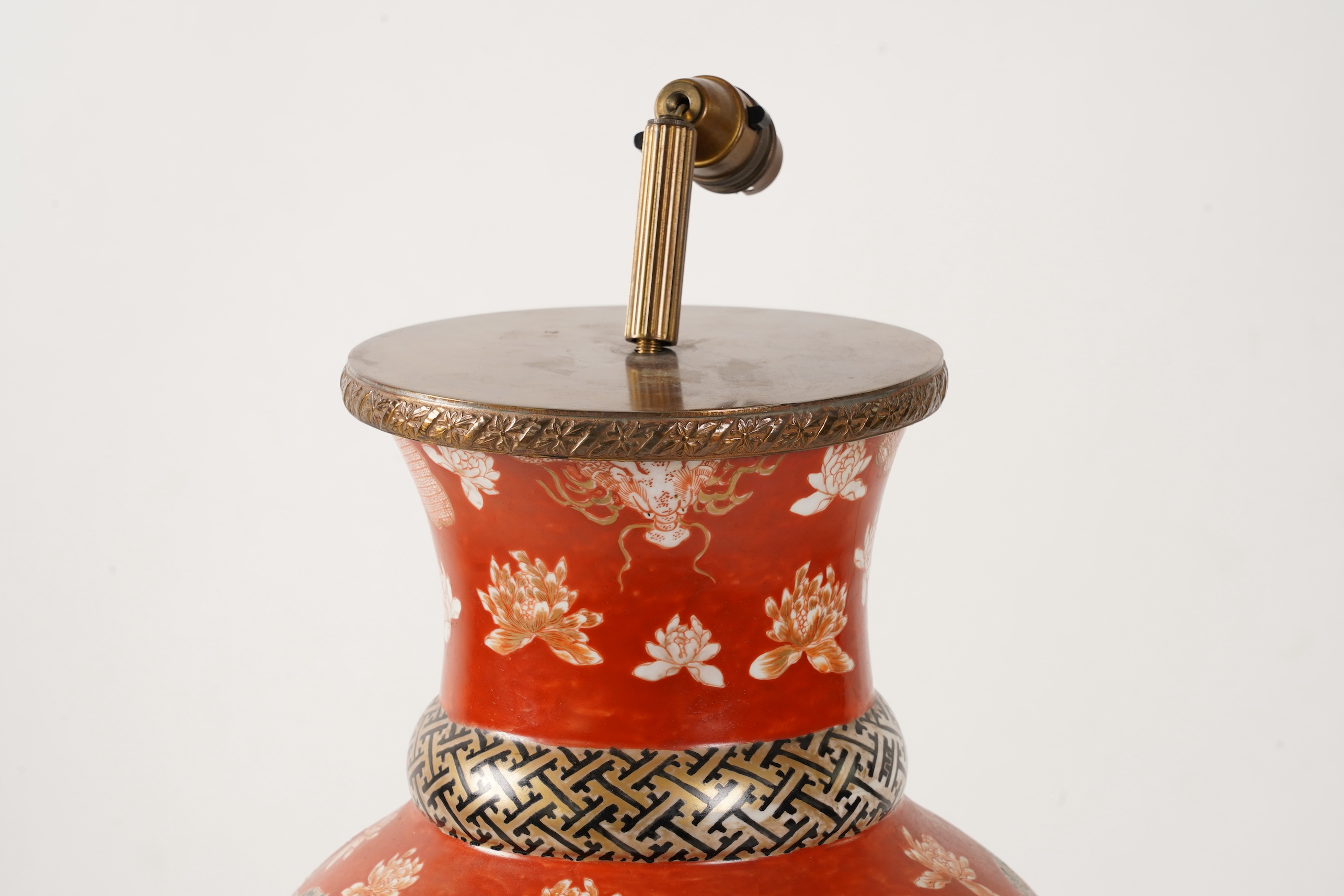 A massive Japanese Kutani vase, late 19th century, mounted as a lamp